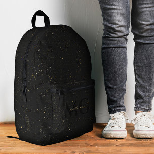 Sac À Dos Imprimé Monogramme de luxe moderne en or noir minimaliste