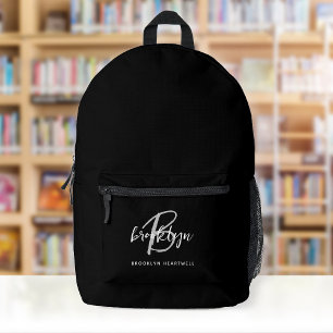 Sac À Dos Imprimé Monogramme de nom de script gris blanc