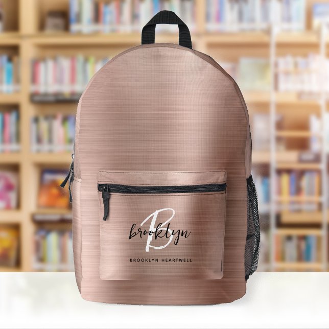 Sac À Dos Imprimé Monogramme de nom en métal brossé or rose (Créateur téléchargé)