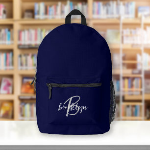 Sac À Dos Imprimé Monogramme de script blanc gris bleu marine