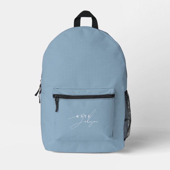 Sac À Dos Imprimé Monogramme de script de signature bleu élégant (Recto)