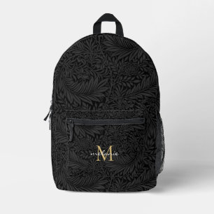 Sac À Dos Imprimé Monogramme de script floral noir élégant or