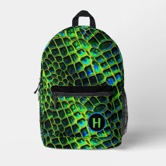 Sac À Dos Imprimé Monogramme de serpent de reptile vert néon