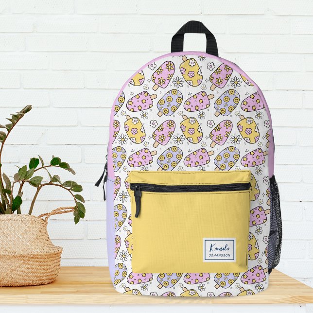 Sac À Dos Imprimé Monogramme d'été rétro de popsicle groovy mignon (Créateur téléchargé)