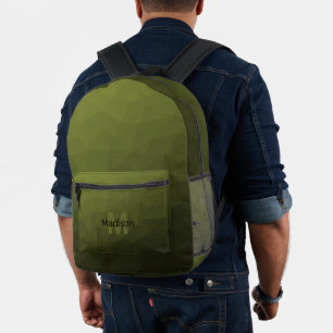 Sac À Dos Imprimé Monogramme du motif de maillage géométrique vert d