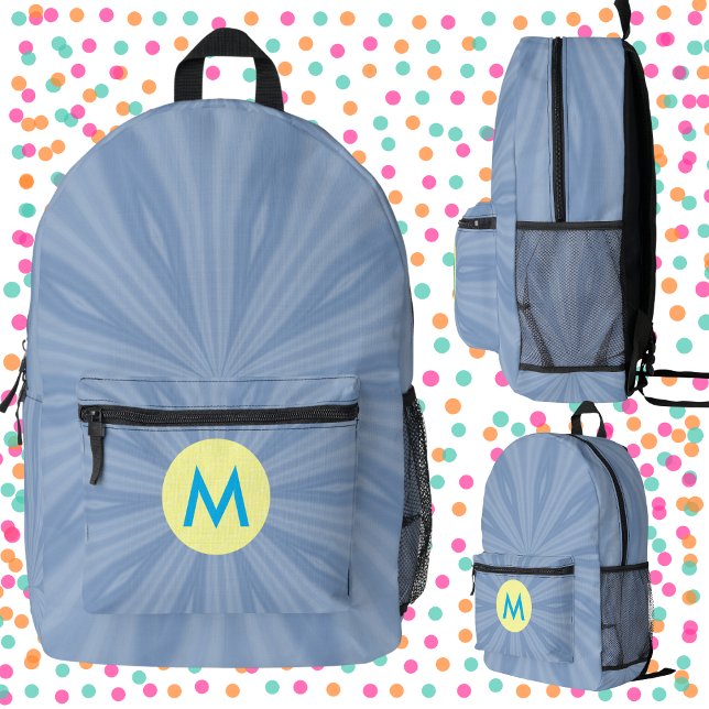 Sac À Dos Imprimé Monogramme Éclair de Bleu Poussiéreux  (Créateur téléchargé)