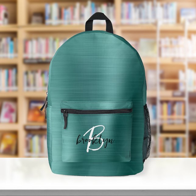 Sac À Dos Imprimé Monogramme écriture noir et blanc sur métal brossé (Créateur téléchargé)
