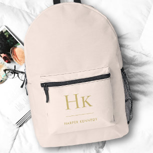 Sac À Dos Imprimé Monogramme Élégant Moderne Minimal Blush Or Rose