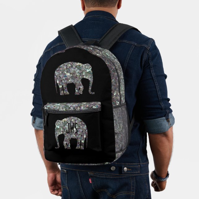 Sac À Dos Imprimé Monogramme éléphant mosaïque argenté scintillant s (Insitu (Modèle))