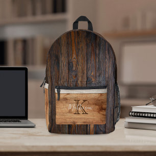 Sac À Dos Imprimé Monogramme en bois rustique