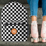 Sac À Dos Imprimé Monogramme en carton rétro noir et blanc<br><div class="desc">Ce sac à dos personnalisé amusant et élégant dispose d'un motif rétro en damier en noir et blanc. Un modèle de texte initial monogramme est inclus - utilisez-le pour personnaliser votre sac à dos ou le retirer et le cercle, si vous ne préférez pas de monogramme. Ce joli sac à...</div>