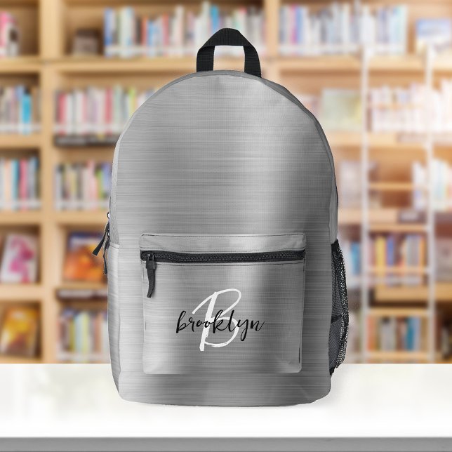 Sac À Dos Imprimé Monogramme en écriture noire et blanche sur métal  (Créateur téléchargé)