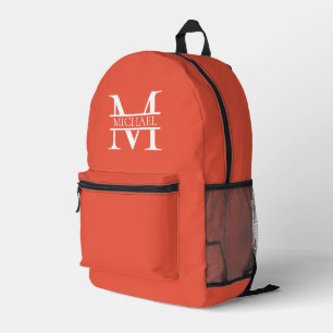 Sac À Dos Imprimé Monogramme et nom d'orange élégant personnalisé