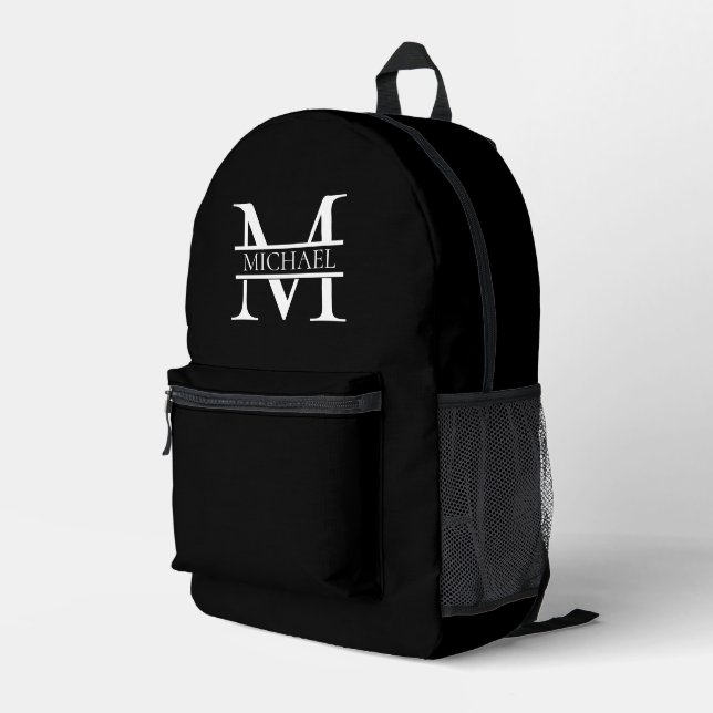 Sac À Dos Imprimé Monogramme et nom élégants personnalisés (Coin arrière droit)