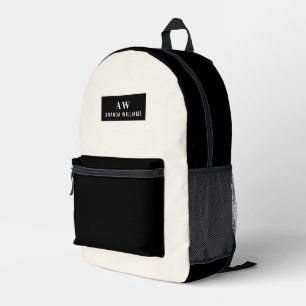 Sac À Dos Imprimé Monogramme et nom minimaliste noir et crème