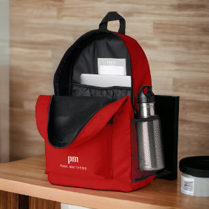 Sac À Dos Imprimé Monogramme et nom minimaliste simple rouge