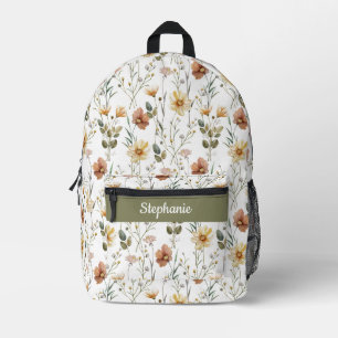 Sac À Dos Imprimé Monogramme Fleur Sauvage Aquarelle Bohème Verte