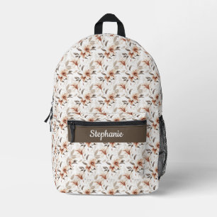 Sac À Dos Imprimé Monogramme Fleur Sauvage Aquarelle Brun Rose