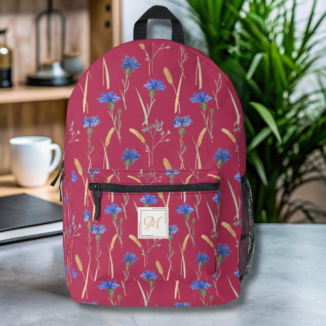 Sac À Dos Imprimé Monogramme Fleur sauvage de fleurs rouges (Créateur téléchargé)