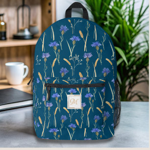 Sac À Dos Imprimé Monogramme Fleur sauvage Floral Bleu