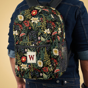 Sac À Dos Imprimé Monogramme Fleurs Rouge Blanc Vert Lys Vintage