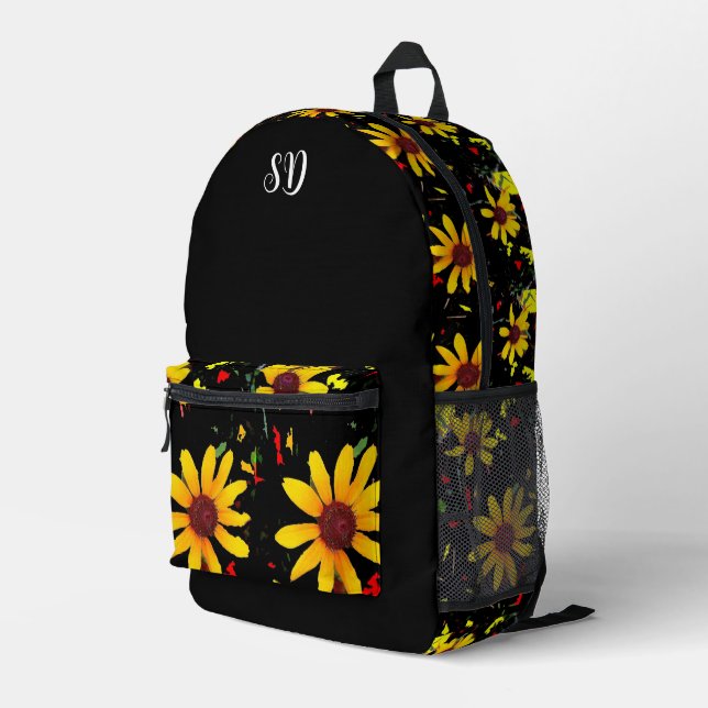 Sac À Dos Imprimé Monogramme floral à fleurs jaunes (Coin arrière droit)
