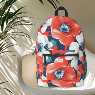 Sac À Dos Imprimé Monogramme floral bleu et rouge moderne