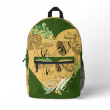 Monogramme floral de champignons et de grenouilles