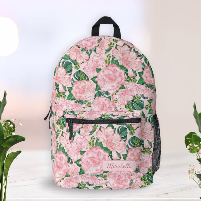 Sac À Dos Imprimé Monogramme Floral Élégant rose (Créateur téléchargé)