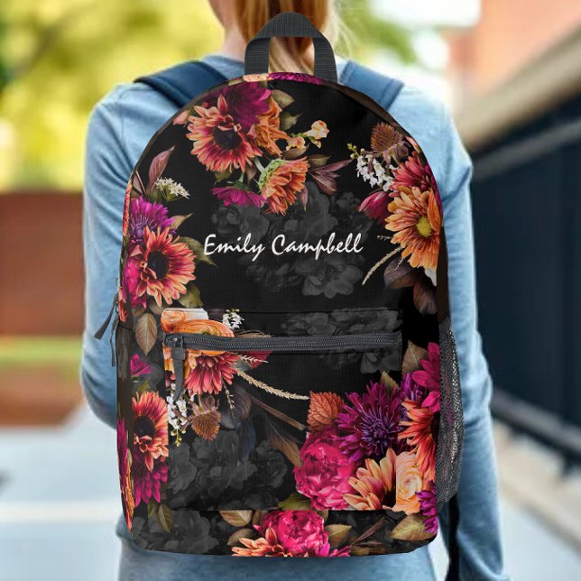 Sac À Dos Imprimé Monogramme floral fuchsia orange gras (Créateur téléchargé)