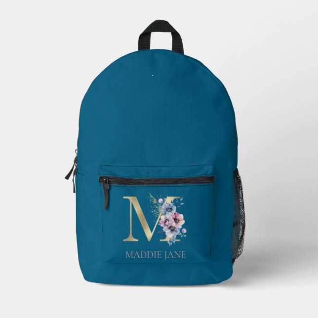 Sac À Dos Imprimé Monogramme floral M Nom  (Recto)