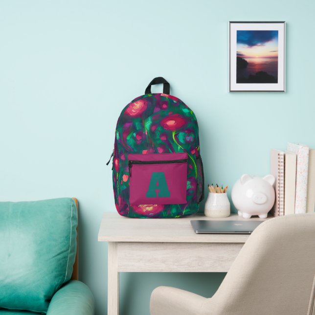 Sac À Dos Imprimé Monogramme floral rose et vert (Insitu)