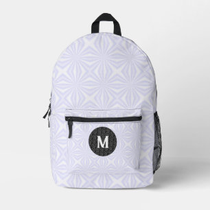 Sac À Dos Imprimé Monogramme fractal de carrés ondulés blancs sur fo