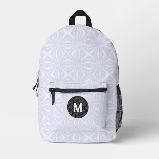 Sac À Dos Imprimé Monogramme fractal de carrés ondulés blancs sur fo (Recto)