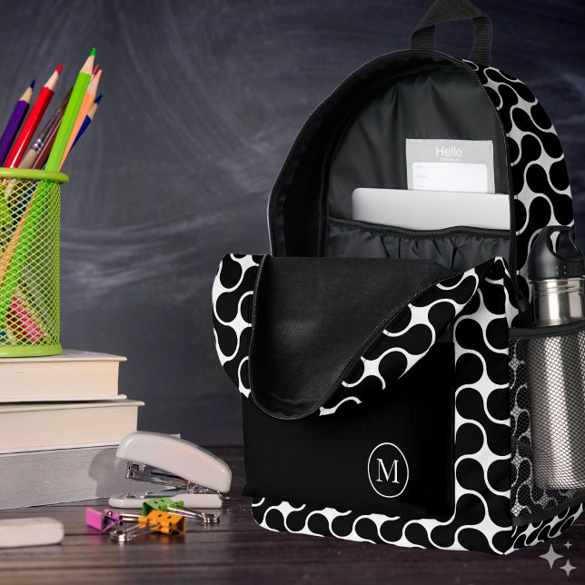 Sac À Dos Imprimé Monogramme Géométrique Noir et Blanc Moderne (Créateur téléchargé)