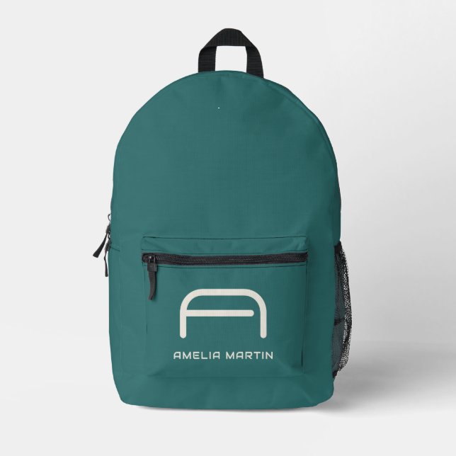 Sac À Dos Imprimé Monogramme géométrique sarcelle Alexandrite modern (Recto)