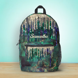 Sac À Dos Imprimé Monogramme gouttes de paillettes dorées turquoise