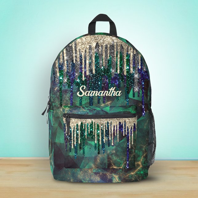 Sac À Dos Imprimé Monogramme gouttes de paillettes dorées turquoise  (Créateur téléchargé)