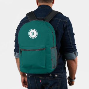 Sac À Dos Imprimé Monogramme gras en cercle blanc sur Turquoise