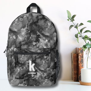 Sac À Dos Imprimé Monogramme Initial Aquarelle Filles Noir Blanc