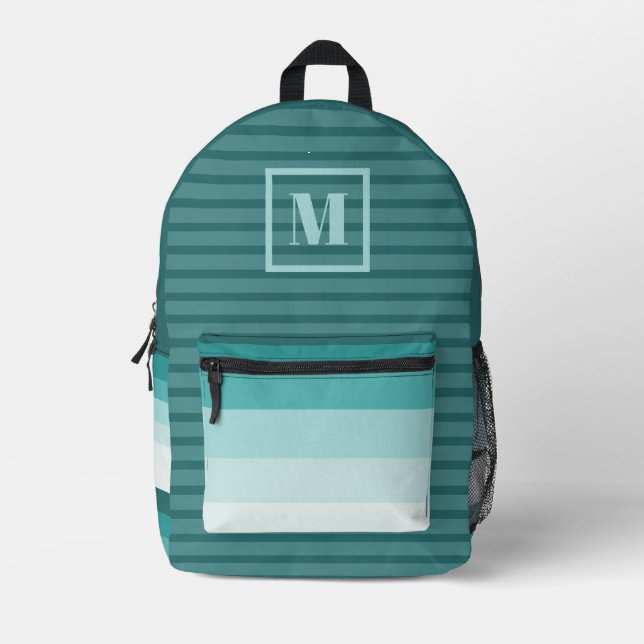 Sac À Dos Imprimé Monogramme Initial Éditable à Dégradé de Sarcelle (Recto)