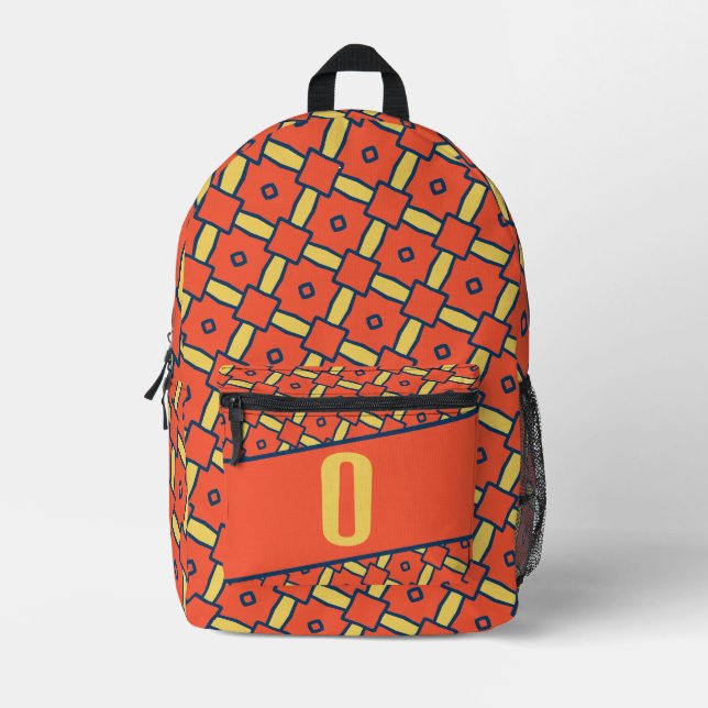 Sac À Dos Imprimé Monogramme jaune Motif géométrique orange (Recto)