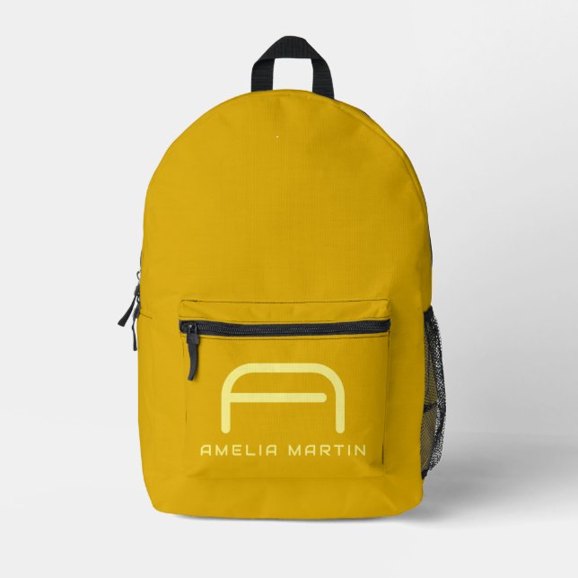Sac À Dos Imprimé Monogramme Jaune Moutarde Rétro (Recto)