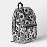 Monogramme "M" Motif de tatouage floral noir blanc