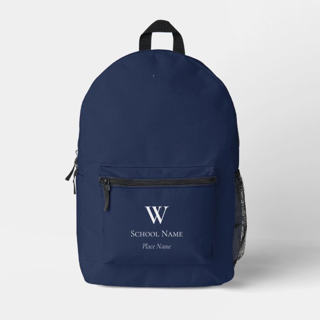 Sac À Dos Imprimé Monogramme Marine Blue Modern School (Recto)