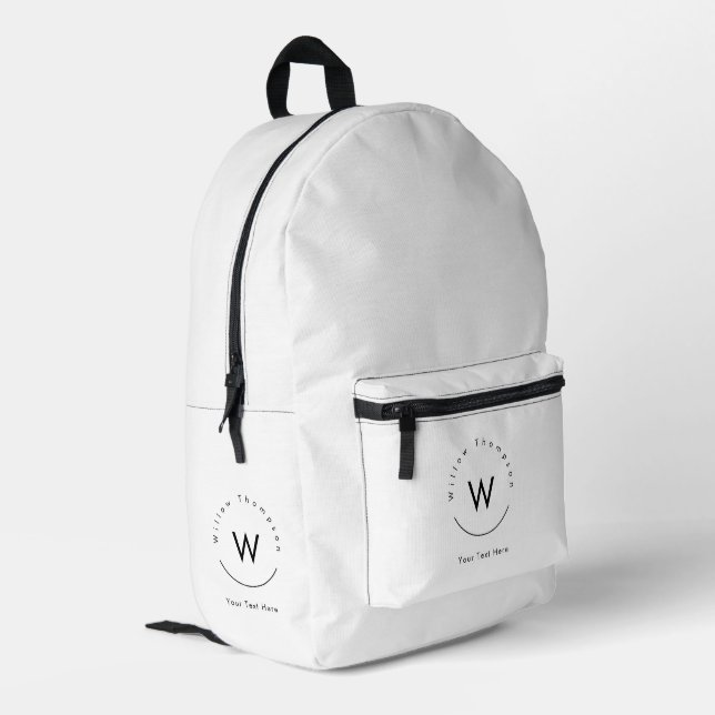 Sac À Dos Imprimé Monogramme minimaliste blanc moderne (Coin arrière gauche)