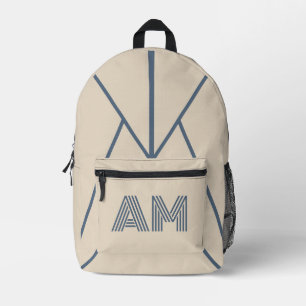 Sac À Dos Imprimé Monogramme Minimaliste Sable et Bleu Ardoise