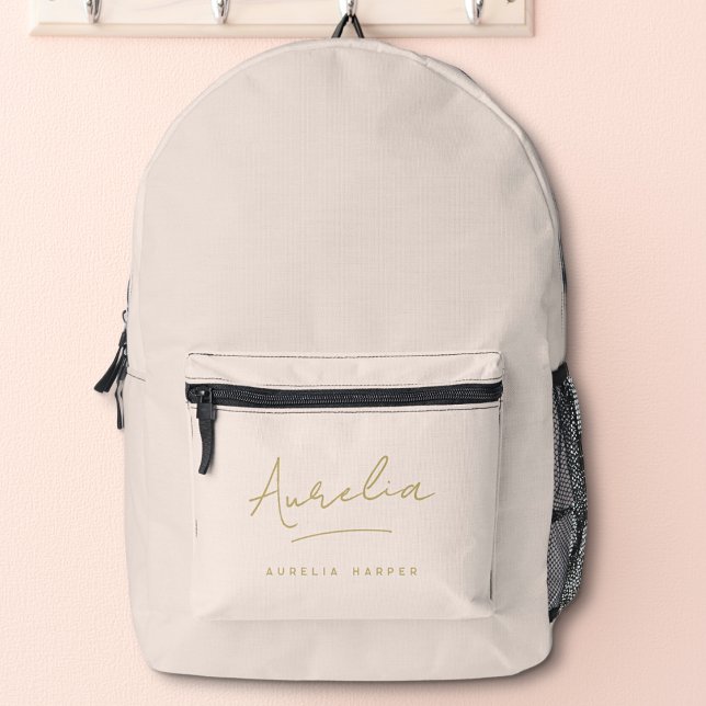 Sac À Dos Imprimé Monogramme Moderne Design Blush Pink Gold Script (Créateur téléchargé)