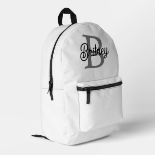 Sac À Dos Imprimé Monogramme moderne élégant Nom noir Gris noir Scri