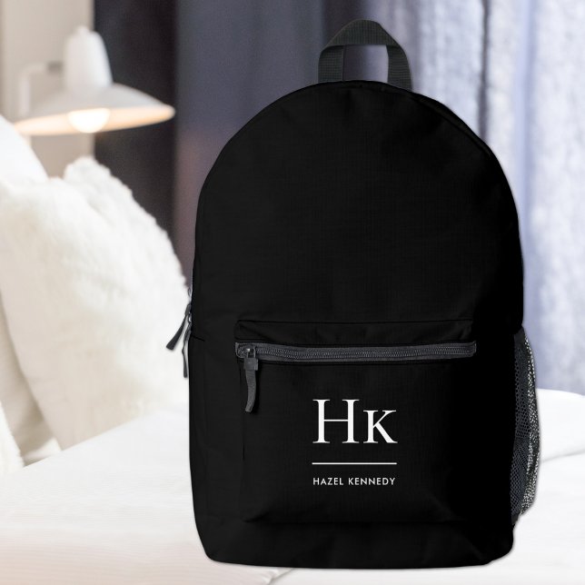 Sac À Dos Imprimé Monogramme Moderne Élégant Typographique Noir (Créateur téléchargé)
